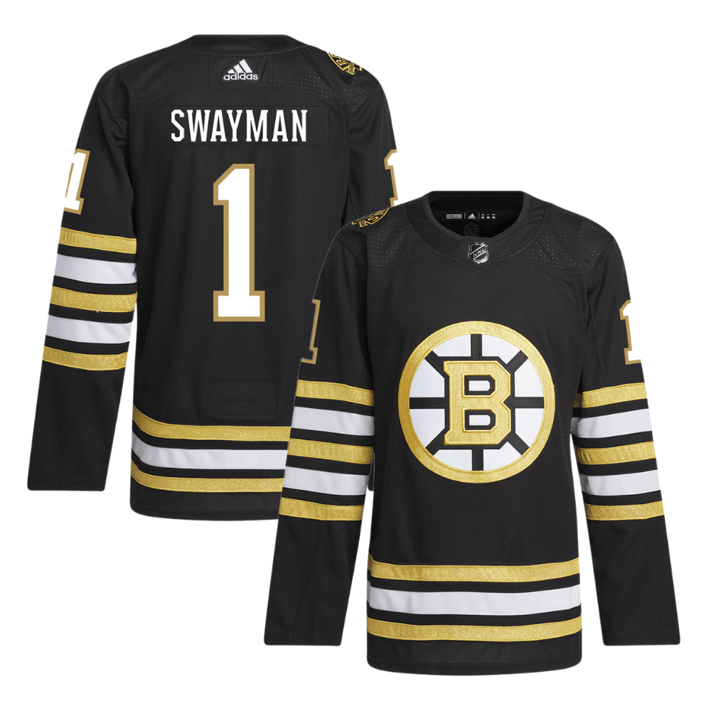 Jeremy Swayman 1 Boston Bruins 100th Anniversary Primegreen Home Black NHL Jersey Men's