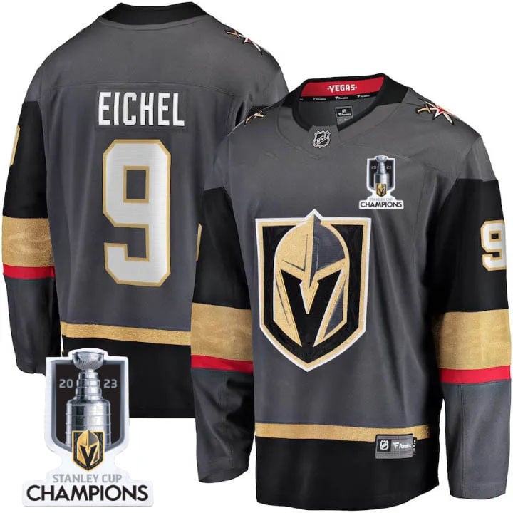 Jack Eichel 9 Vegas Golden Knights 2023 Stanley Cup Champions Patch Alternate Breakaway Black NHL Jersey Men's