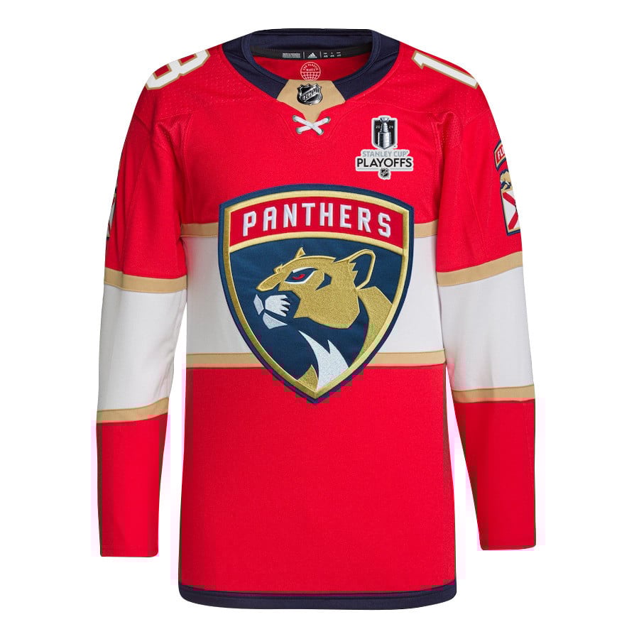 Sam Reinhart 13 Florida Panthers 2024 Playoffs Patch Home Red NHL Jersey Men's