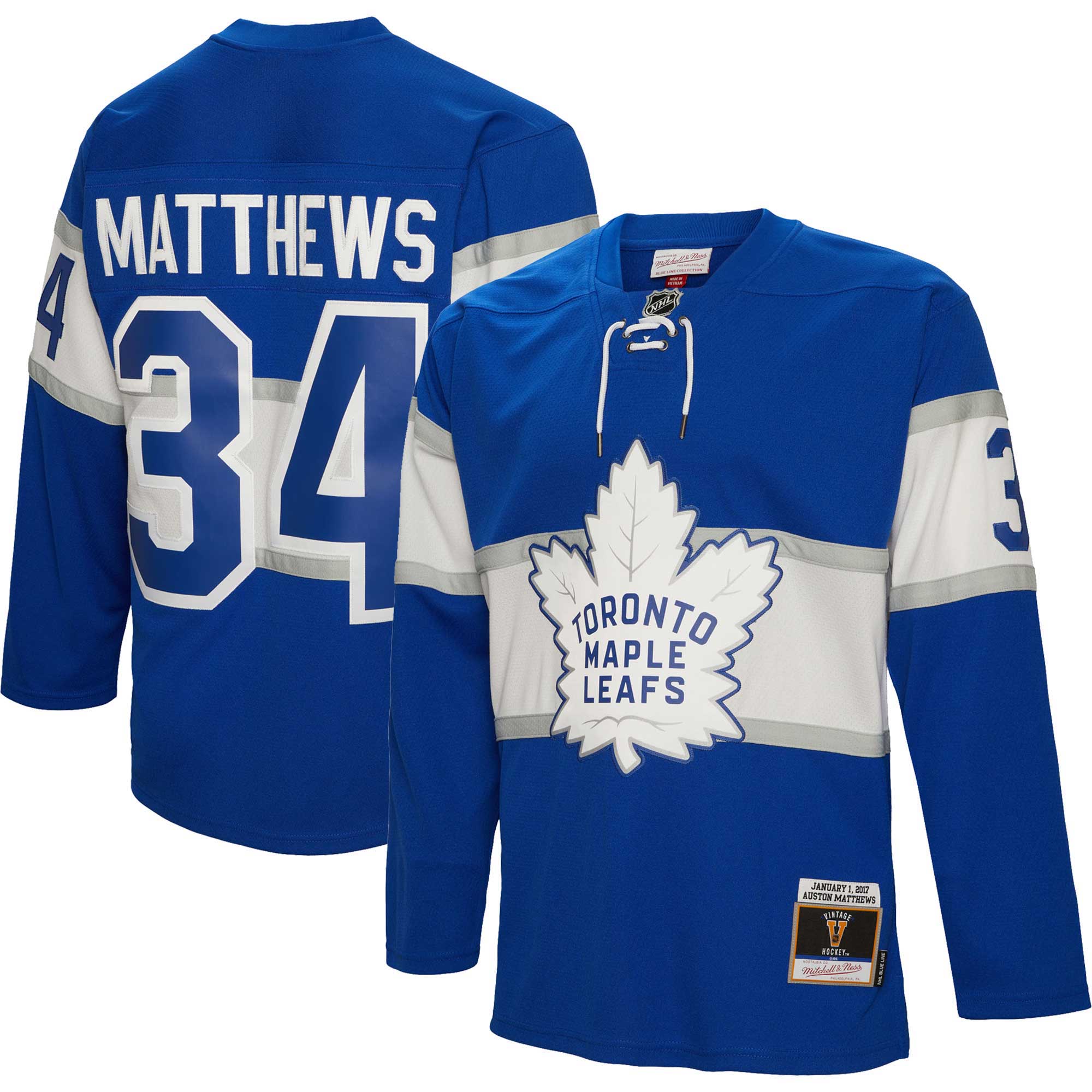 Toronto Maple Leafs Auston Matthews Mitchell Ness Blue 2017 Winter Classic Blue Line Player NHL Jersey Men's