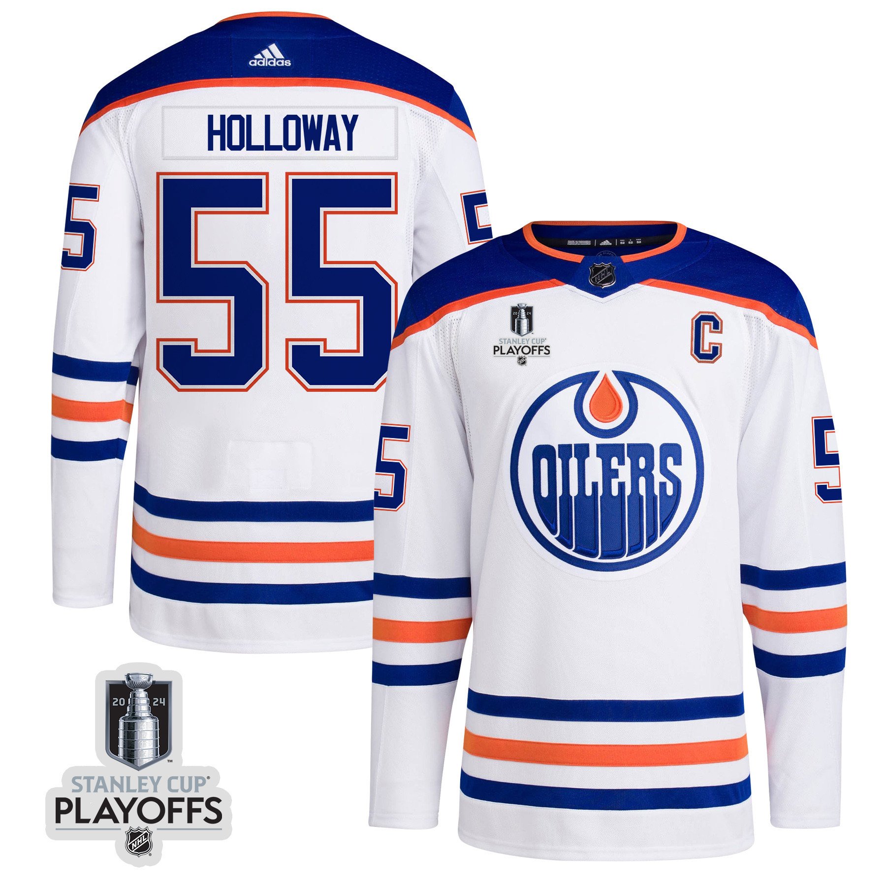 Dylan Holloway 55 Edmonton Oilers 2024 Playoffs Patch Away White NHL Jersey Men's