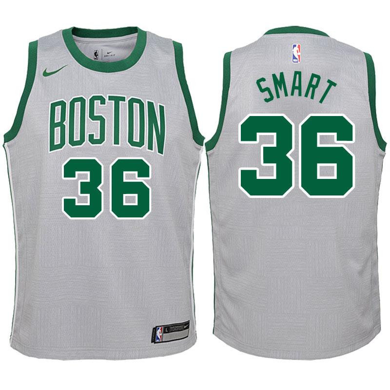 Boston Celtics 36 Marcus Smart Gray Swingman-City Edition NBA Jersey Youth