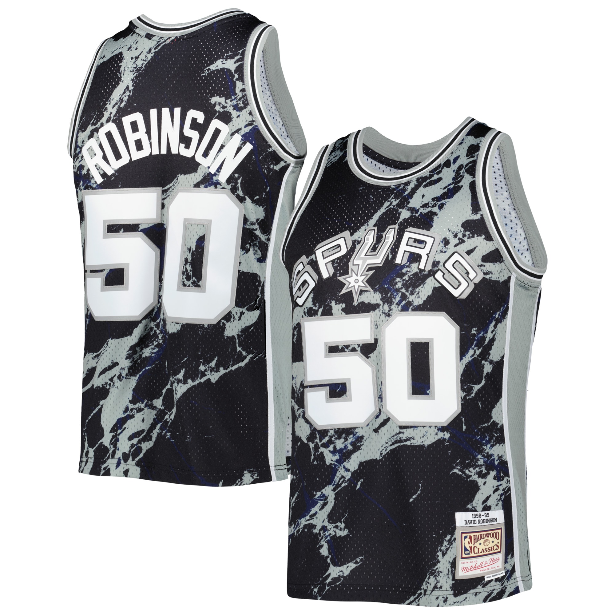 Mitchell Ness David Robinson Black San Antonio Spurs 1998/99 Hardwood Classics Marble Swingman NBA Jersey Men's