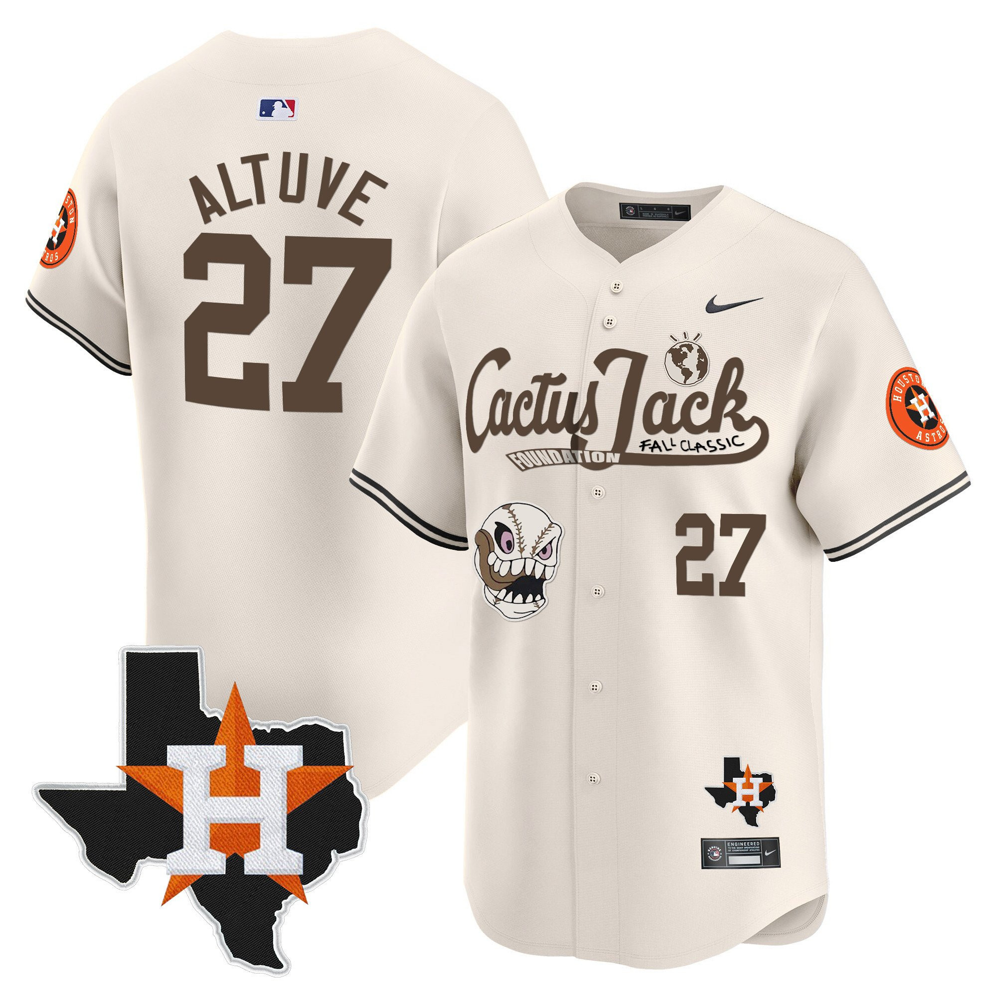 Jose Altuve 27 Houston Astros Cactus Jack Foundation Fall Classic Limited Cream MLB Jersey Men's