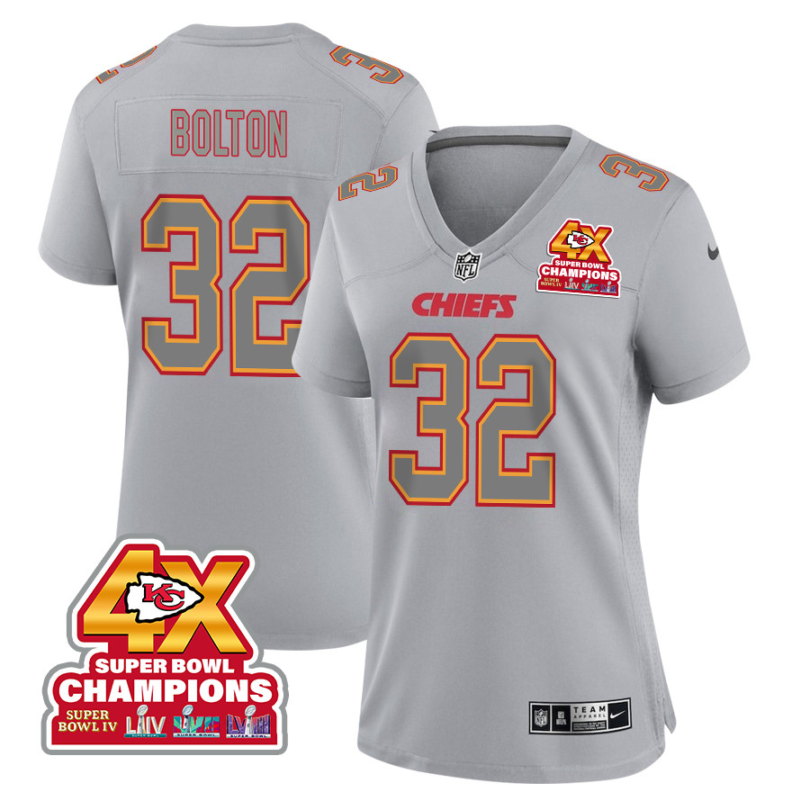 Nick Bolton 32 Kansas City Chiefs Super Bowl LVIII Champions 4X Atmosphere Fashion Game Gray NFL Jersey Women's