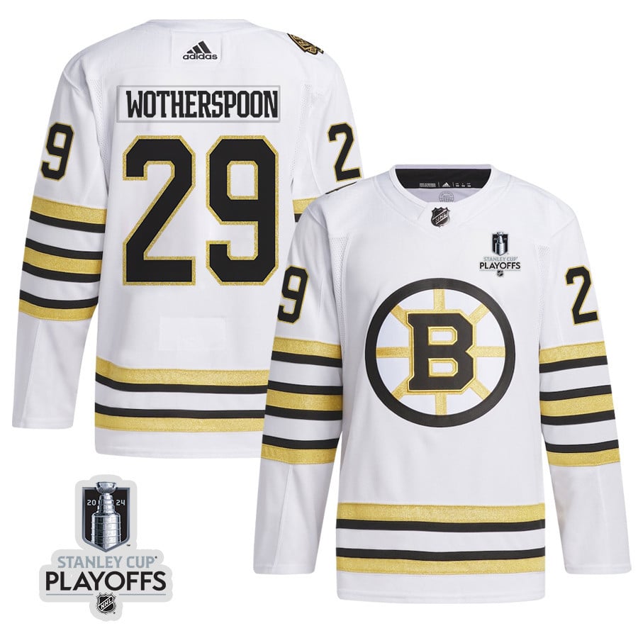 Parker Wotherspoon 29 Boston Bruins 2024 Playoffs Patch Away White NHL Jersey Men's
