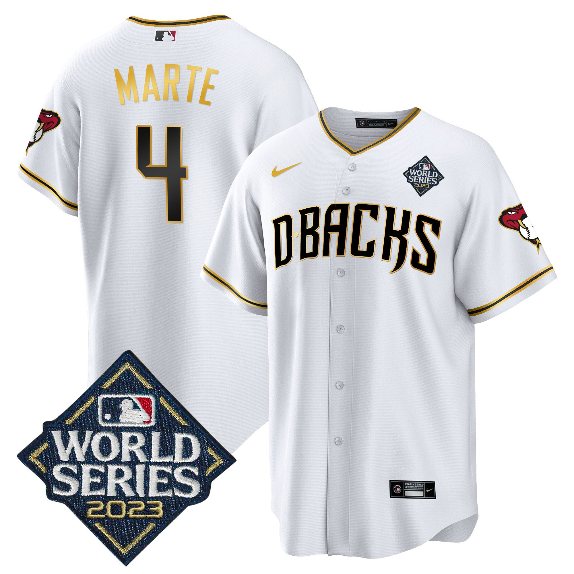Ketel Marte 4 Arizona Diamondbacks 2023 World Series White Gold MLB Jersey Men's