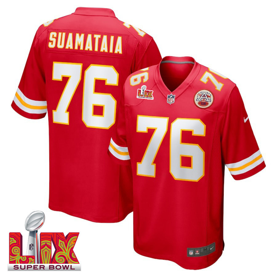 Kingsley Suamataia #76 Kansas City Chiefs Super Bowl LIX Red NFL Jersey Men's