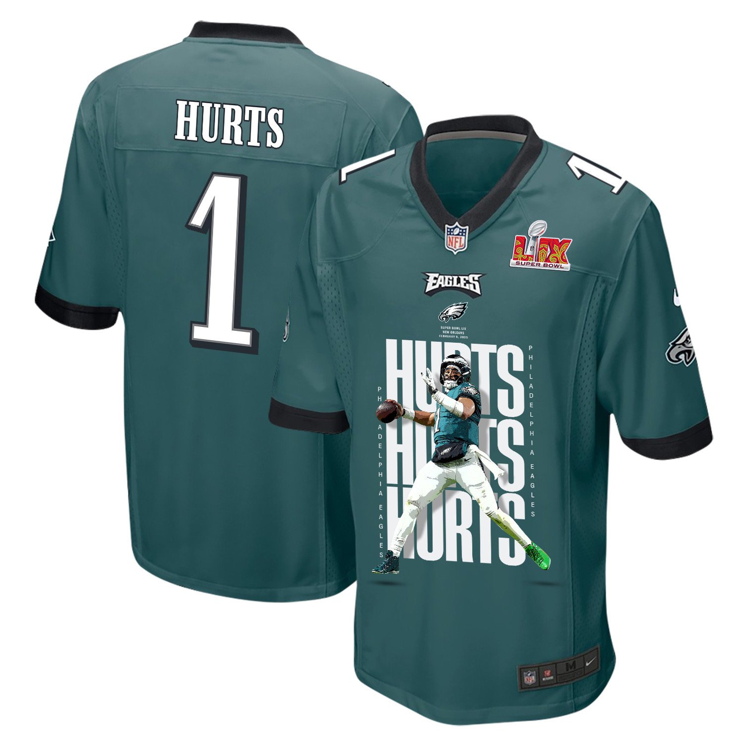Jalen Hurts 1 Philadelphia Eagles Go Directly to Jalen' Game Midnight Green NFL Jersey Men's