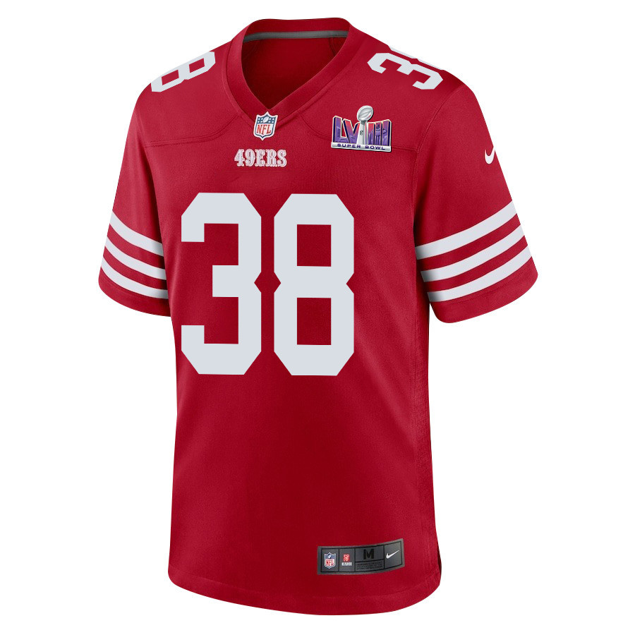 Kemon Hall 38 San Francisco 49ers Super Bowl LVIII Patch Game Scarlet NFL Jersey Men's