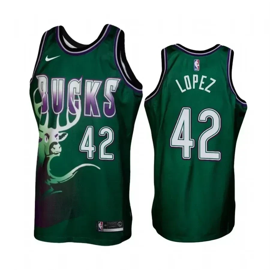 Milwaukee Bucks 42 Robin Lopez Green Hardwood Classics NBA Jersey Men's