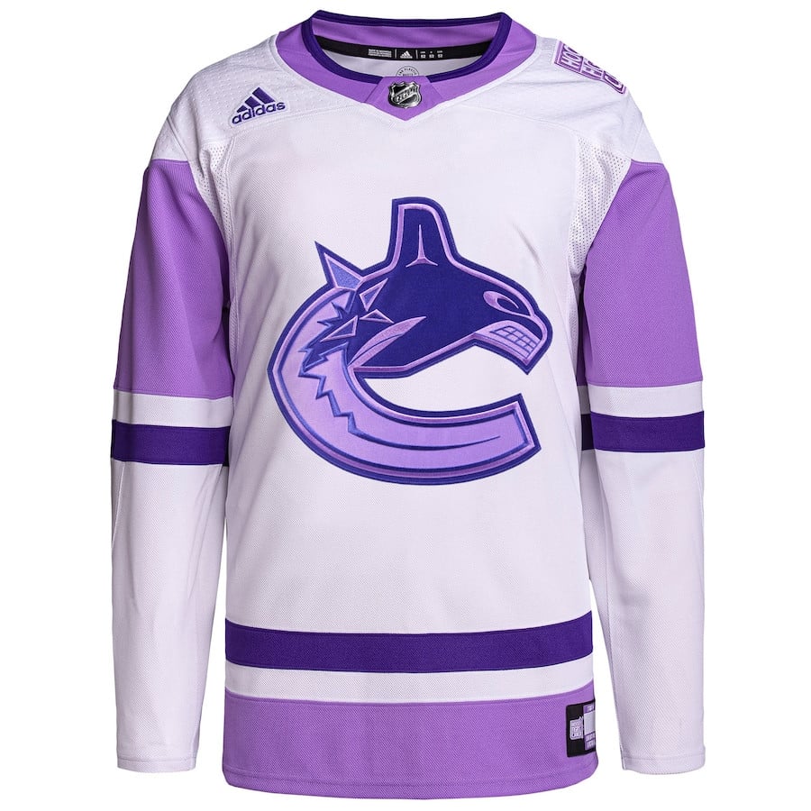Vancouver Canucks Fights Cancer Primegreen Custom White/Purple NHL Jersey Men's