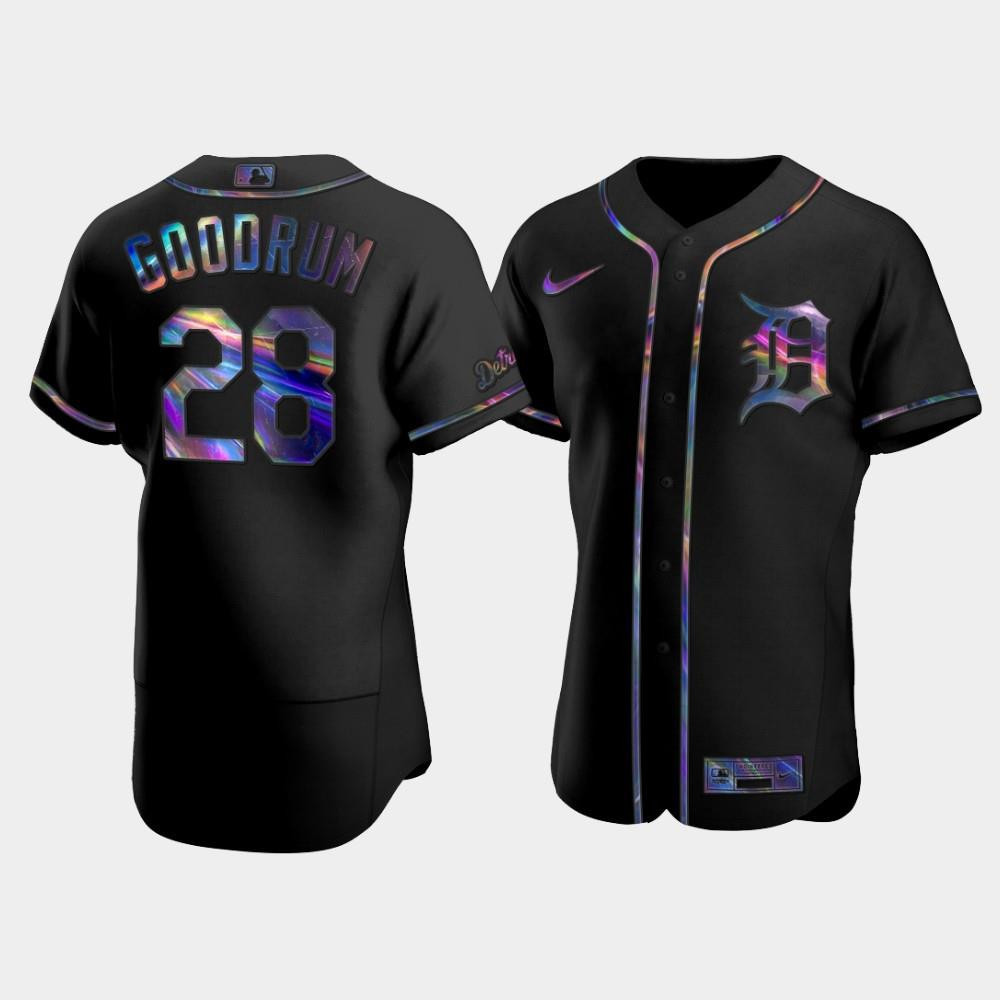 Detroit Tigers Niko Goodrum 28 Black Golden Edition Holographic MLB Jersey Men's