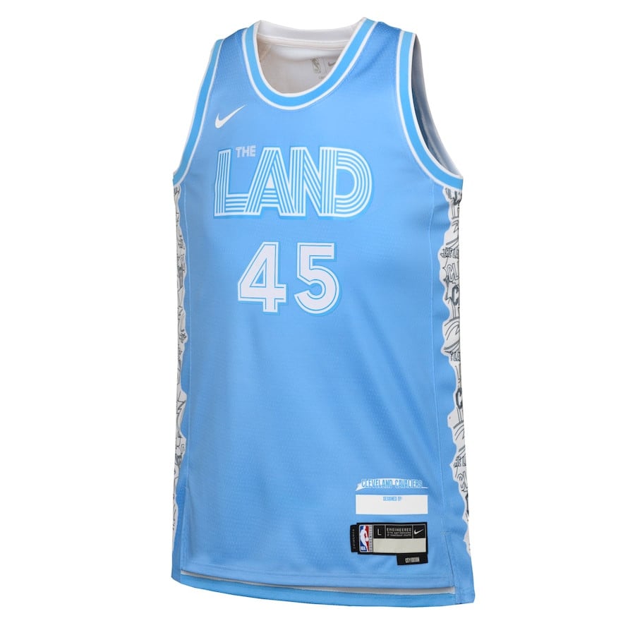 Donovan Mitchell 45 Cleveland Cavaliers 2024/25 Swingman Playe City Edition Light Blue NBA Jersey Youth