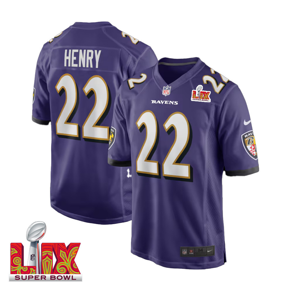 Derrick Henry #22 Baltimore Ravens Super Bowl LIX Purple NFL Jersey Men's