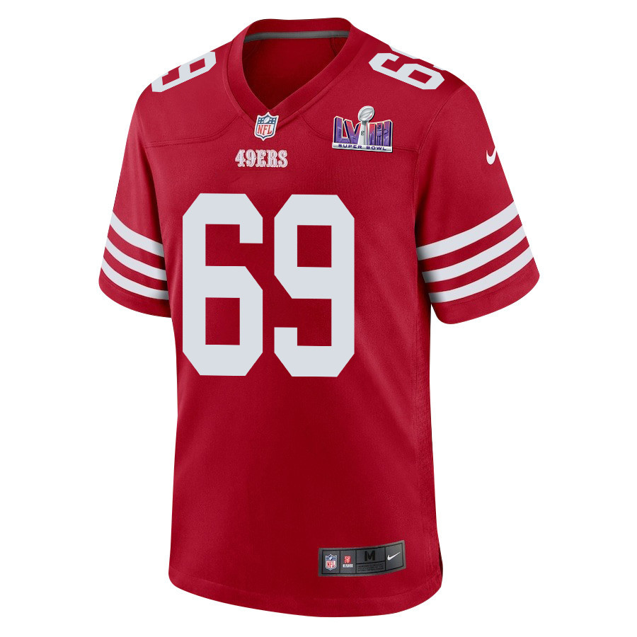 Spencer Waege 69 San Francisco 49ers Super Bowl LVIII Patch Game Scarlet NFL Jersey Men's