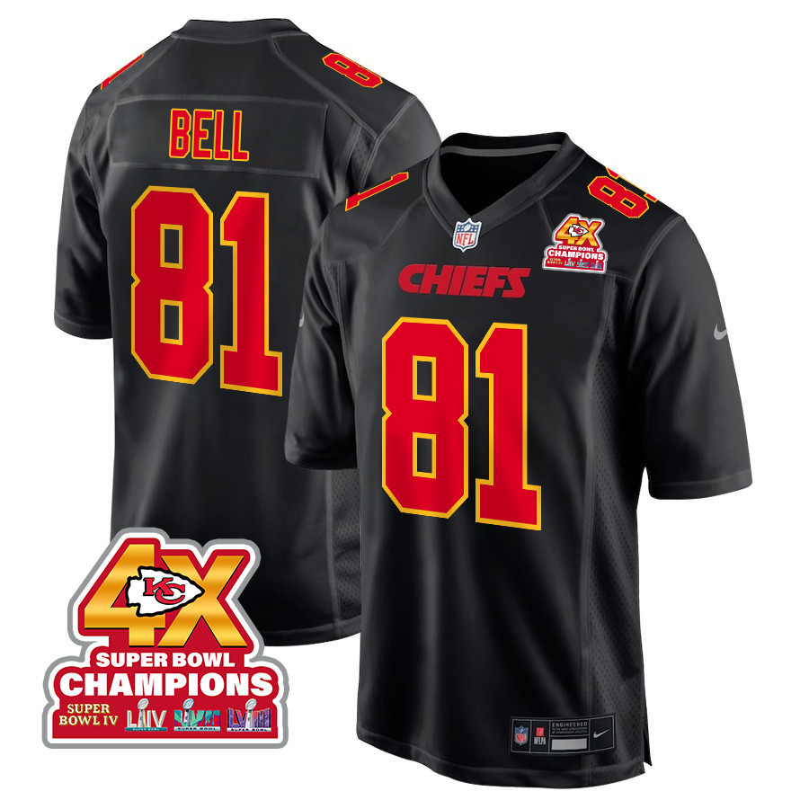 Blake Bell 81 Kansas City Chiefs Super Bowl LVIII Champions 4X Fashion Game Carbon Black NFL Jersey Men's