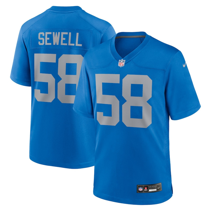 Penei Sewell 58 Detroit Lions Alternate Game Blue NFL Jersey Men's
