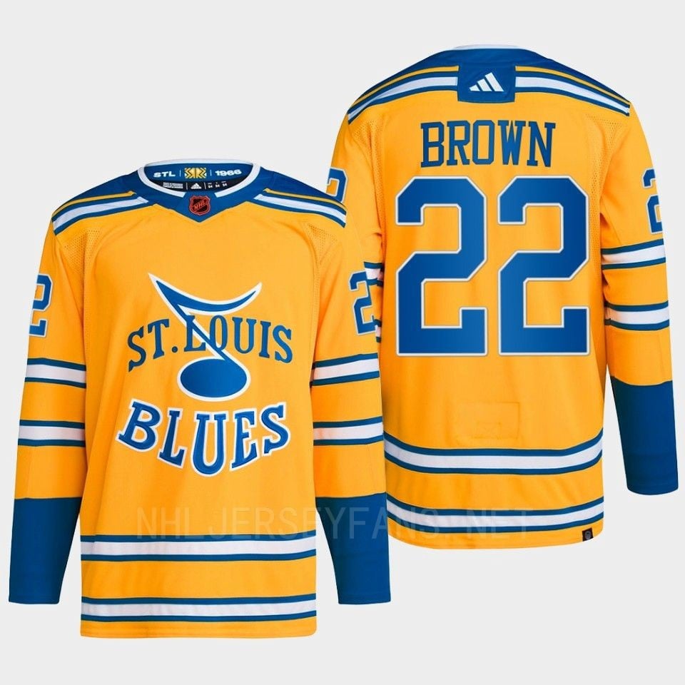 Logan Brown 22 Reverse Retro 2.0 2022 St. Louis Blues Yellow Primegreen NHL Jersey Men's