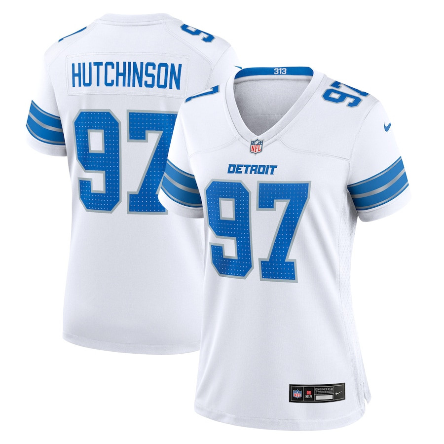 Aidan Hutchinson 97 Detroit Lions White Game White NFL Jersey Women's