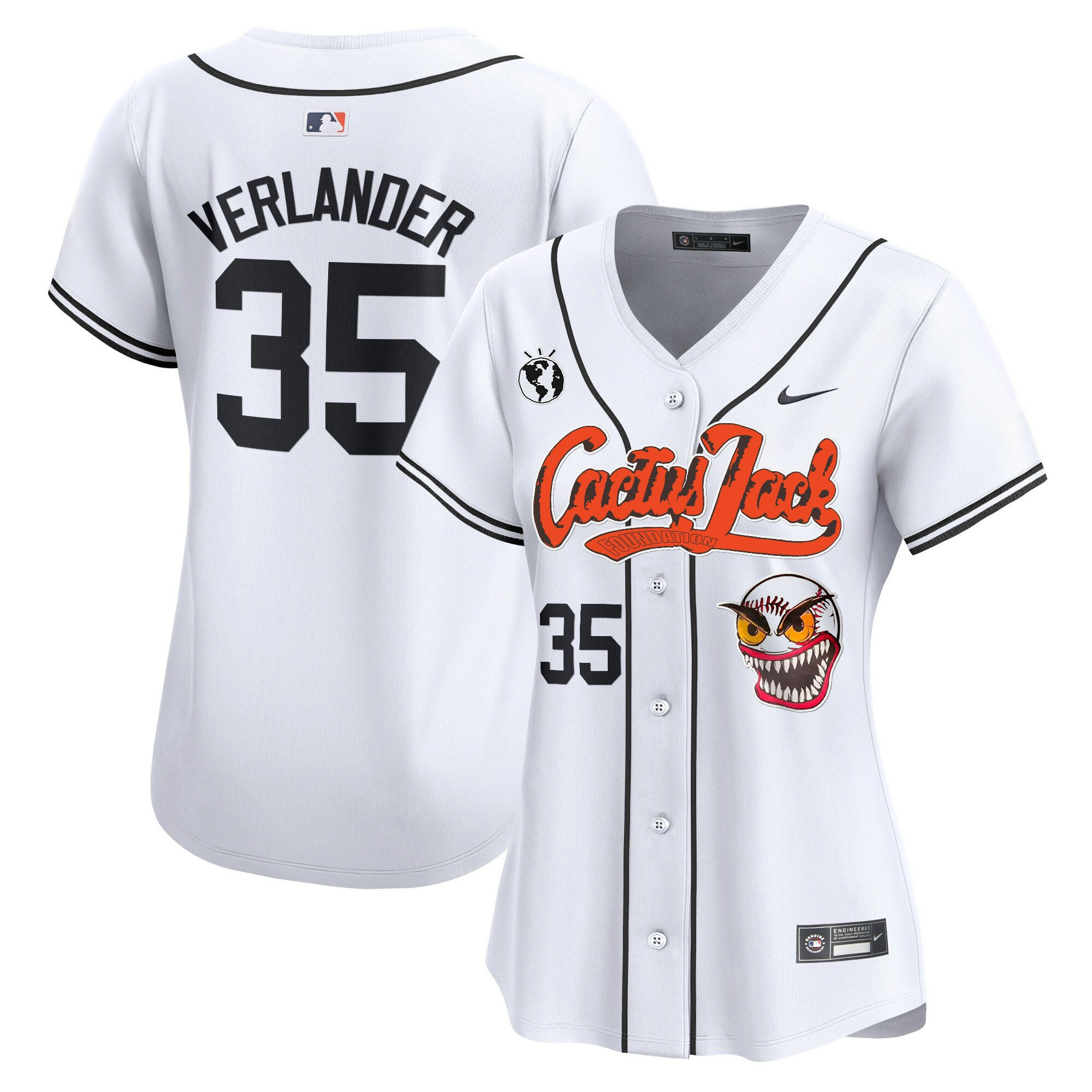 Justin Verlander 35 Houston Astros Cactus Jack Patch White MLB Jersey Women's