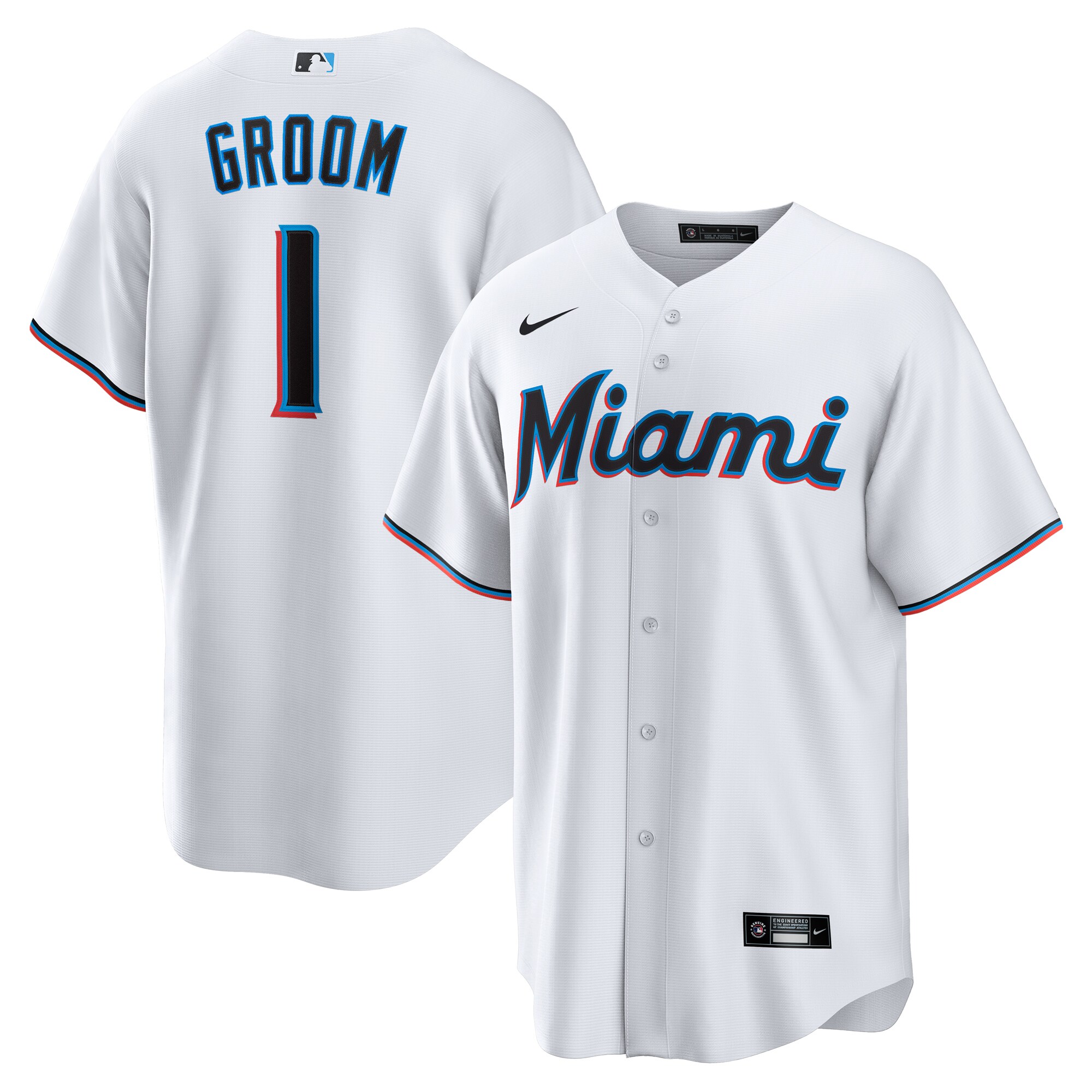 Miami Marlins White #1 Groom Home MLB Jersey Men's