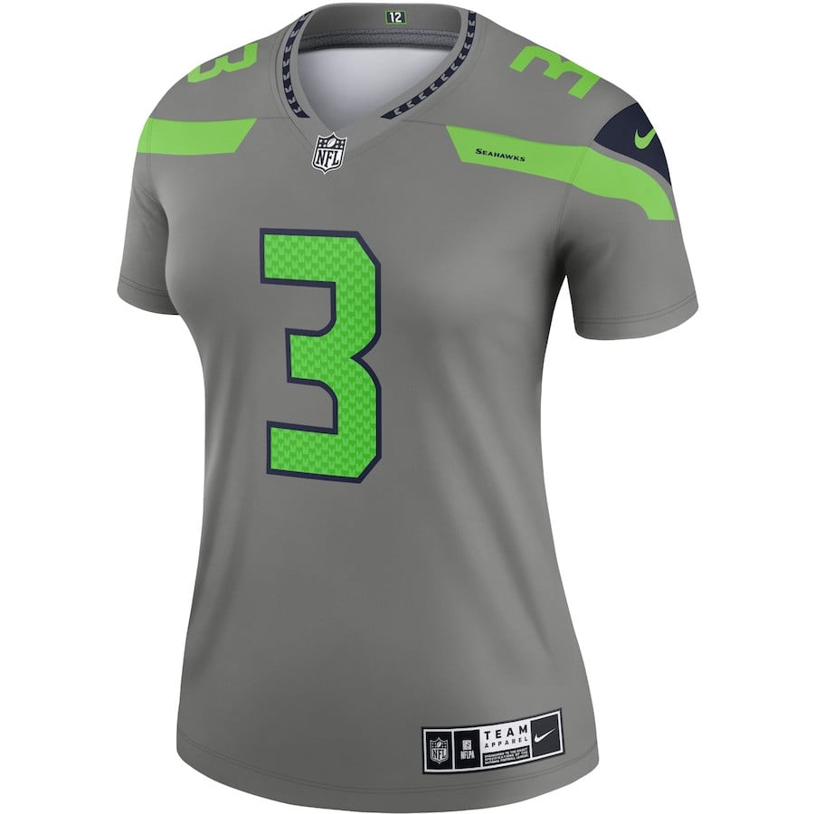 Russell Wilson 3 Seattle Seahawks Inverted Legend Gray NFL Jersey Women's