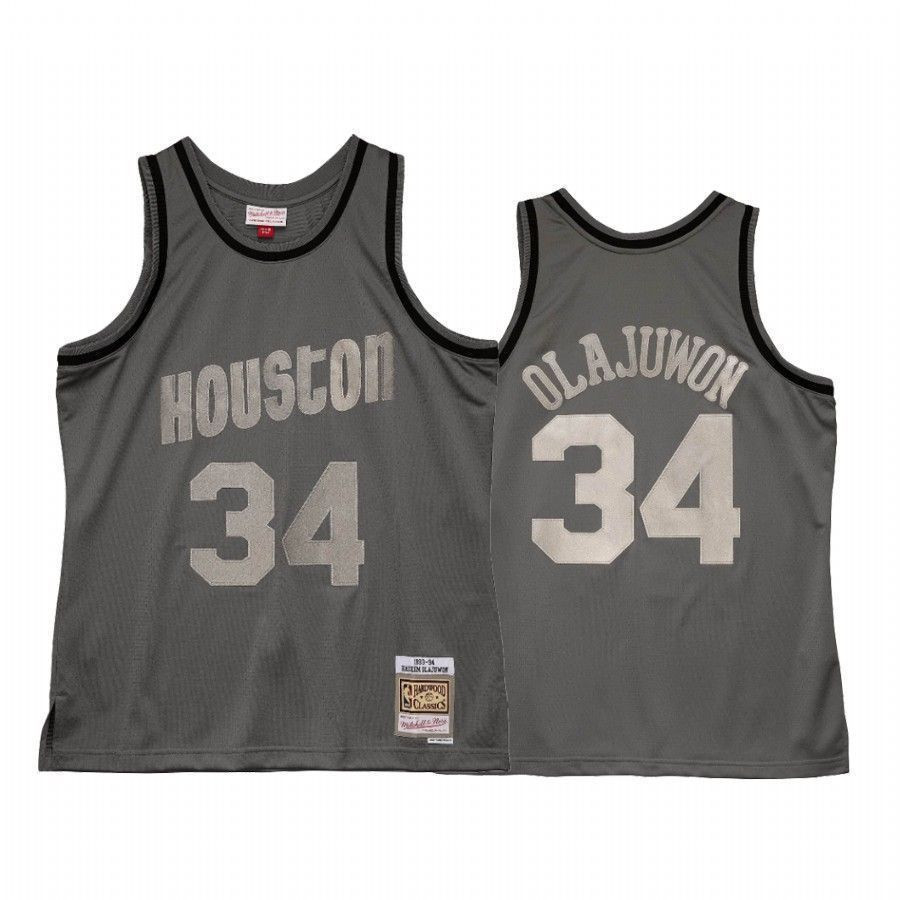 Hakeem Olajuwon 34 Houston Rockets Metal Works Charcoal NBA Jersey Men's