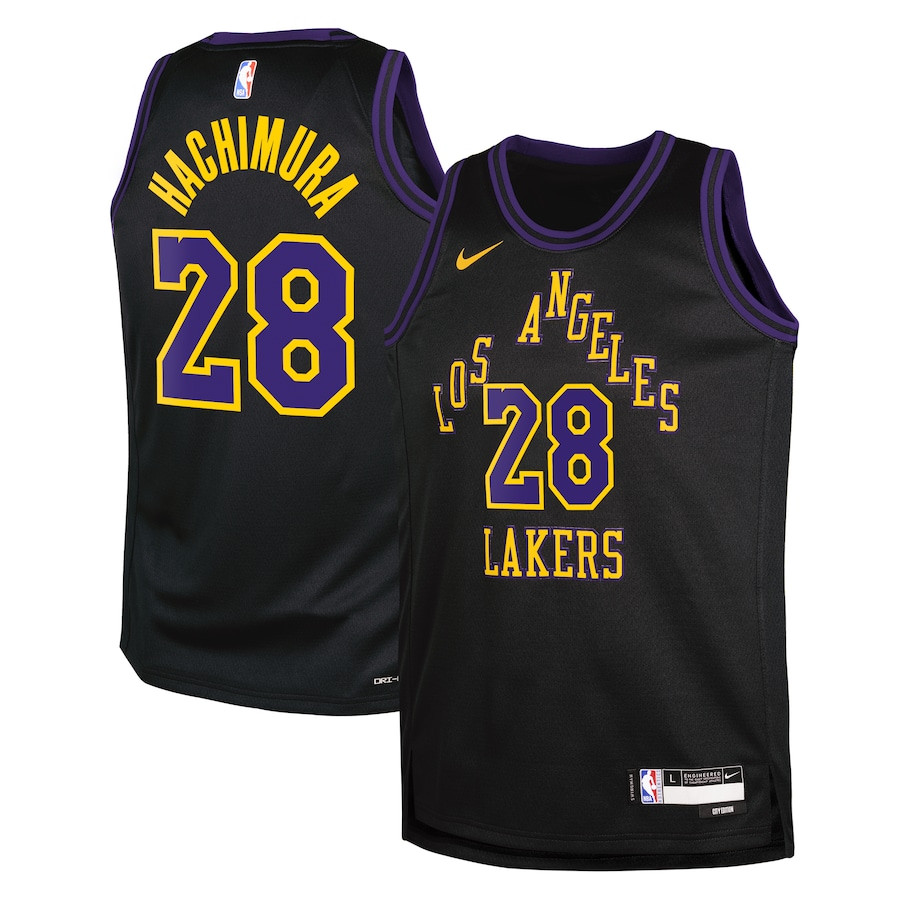 Rui Hachimura 28 Los Angeles Lakers 2023/24 City Edition Swingma Black NBA Jersey Youth