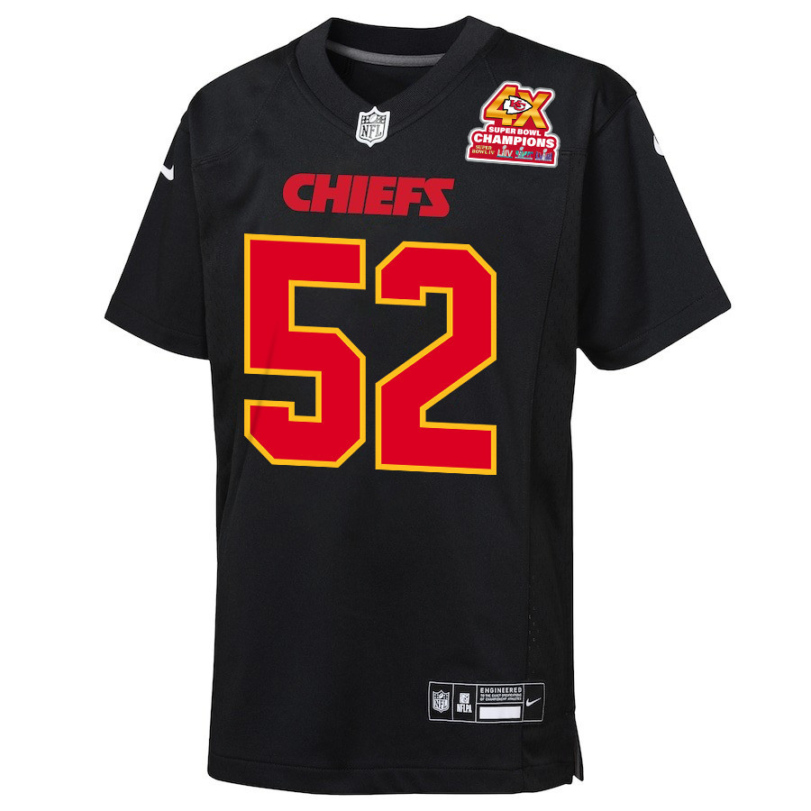 Noah Gray 83 Kansas City Chiefs Super Bowl LVIII Champions 4X Fashion Game Carbon Black NFL Jersey Youth