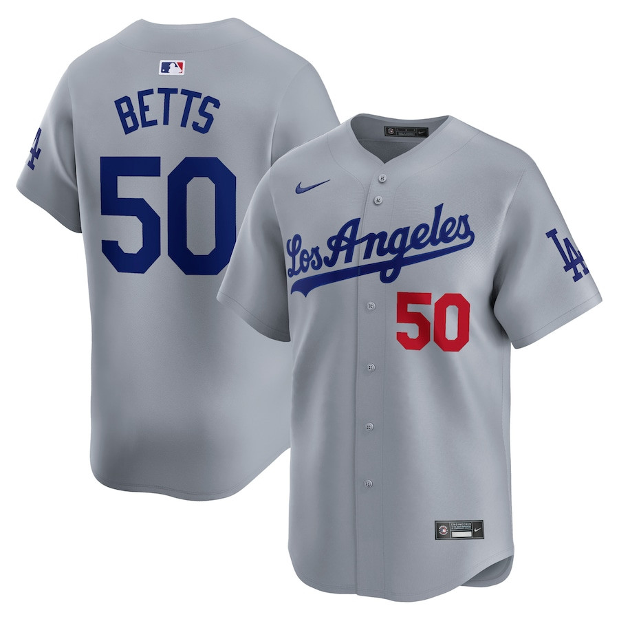Mookie Betts 50 Los Angeles Dodgers Away Limited Player Gray MLB Jersey Men's