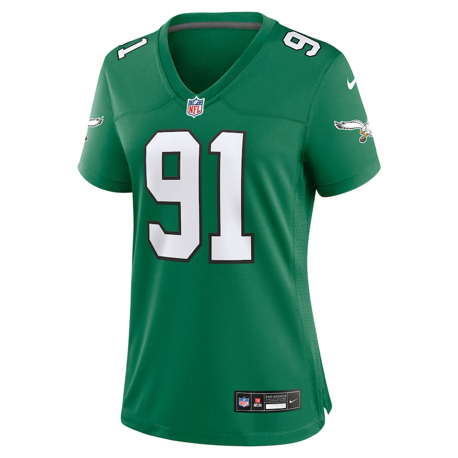 Fletcher Cox 91 Philadelphia Eagles Alternate Game Kelly Green NFL Jersey Women's