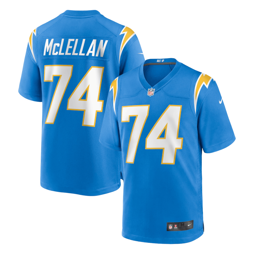 Tyler McLellan 74 Los Angeles Chargers Team Game Powder Blue NFL Jersey Men's
