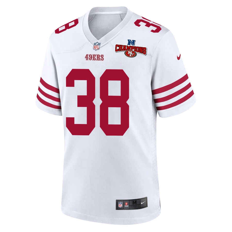 Kemon Hall 38 San Francisco 49ers NFC Champions Patch Game White NFL Jersey Men's