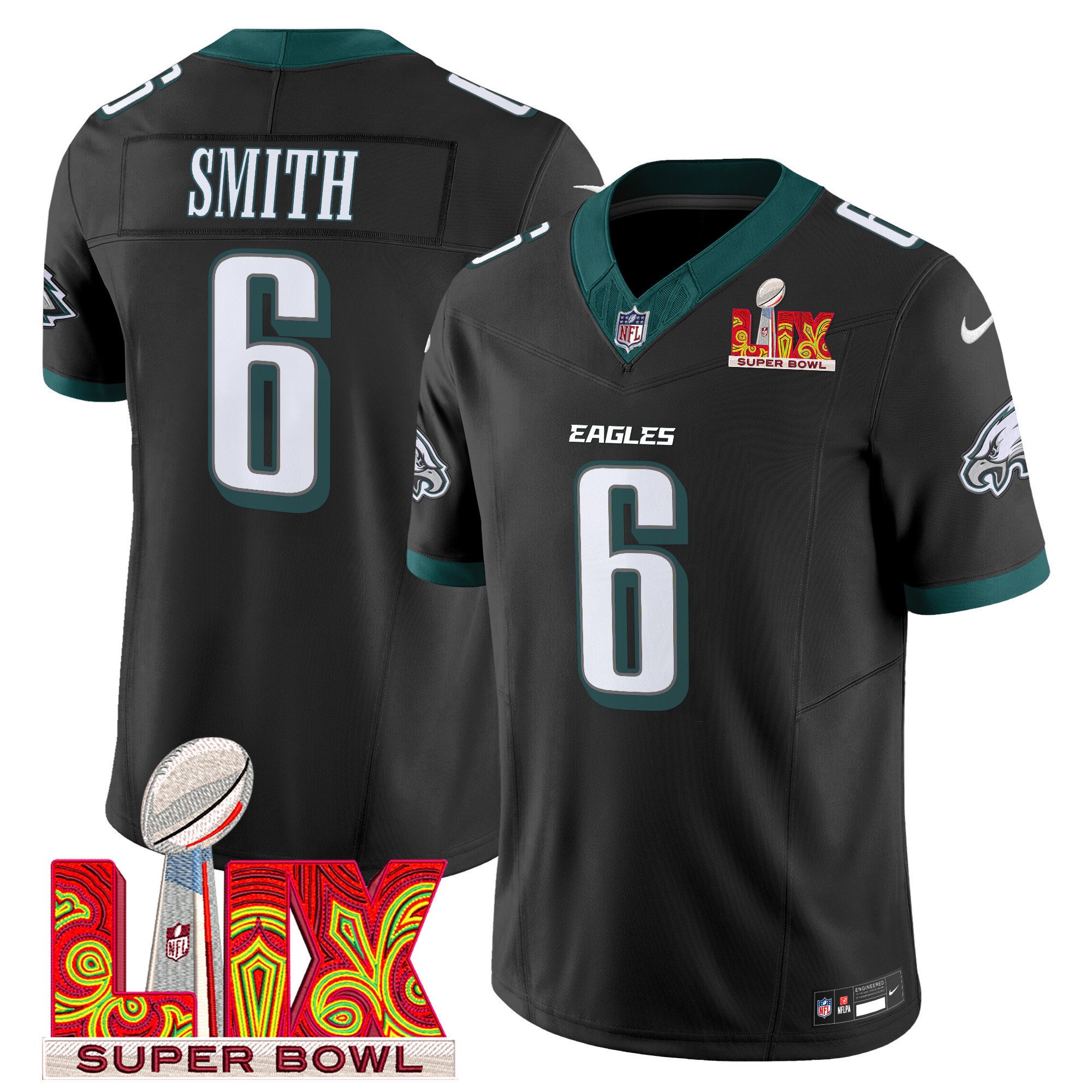 DeVonta Smith 6 Philadelphia Eagles Super Bowl Champions LIX Patch Vapor Limited Black NFL Jersey Men's