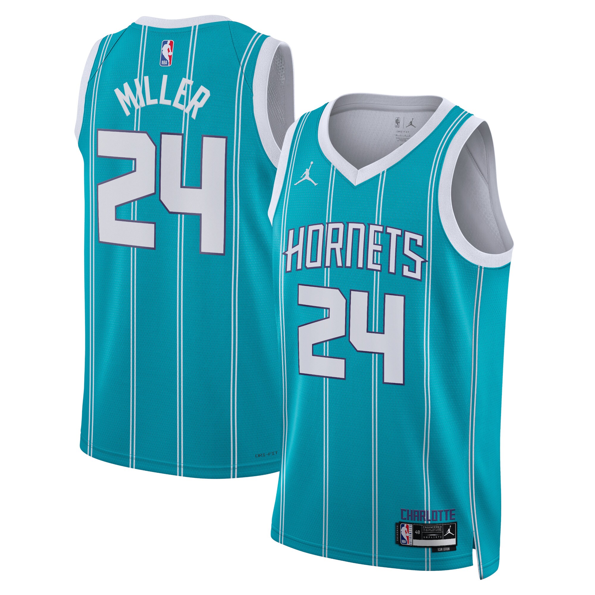 Camiseta Jordan Brand Icon Edition Swingman de los Charlotte Hornets Verde azulado Brandon Mille Unisex NBA Jersey Unisex