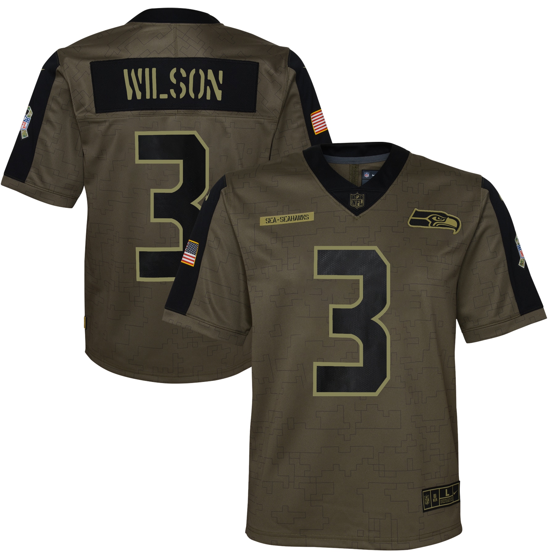 Dallas Seattle Seahawks Russell Wilson Olive Salute To Service Game NFL Jersey Youth