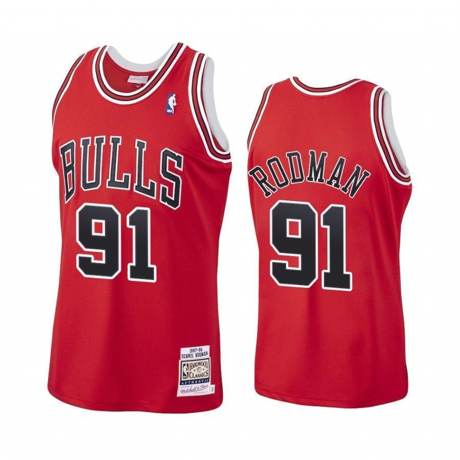 Dennis Rodman 91 Chicago Bulls Red Hardwood Classics NBA Jersey Men's