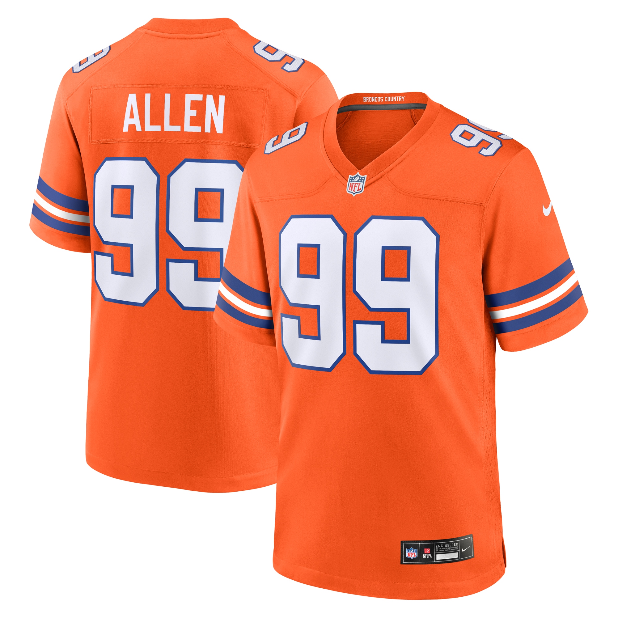Denver Broncos Zach Allen Orange Mile High Collection 1977 Throwback Player Game NFL Jersey Men's