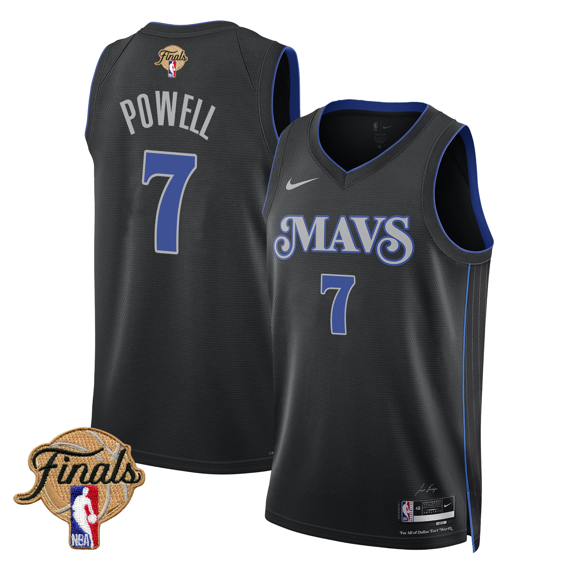Dwight Powell 7 Dallas Mavericks 2024 FINALS PATCH Swingman City Edition Black NBA Jersey Men's