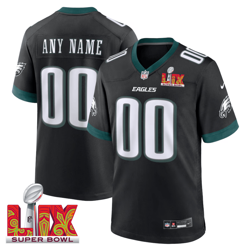 Philadelphia Eagles Super Bowl LIX Patch Alternate Game Custom Black NFL Jersey Men's