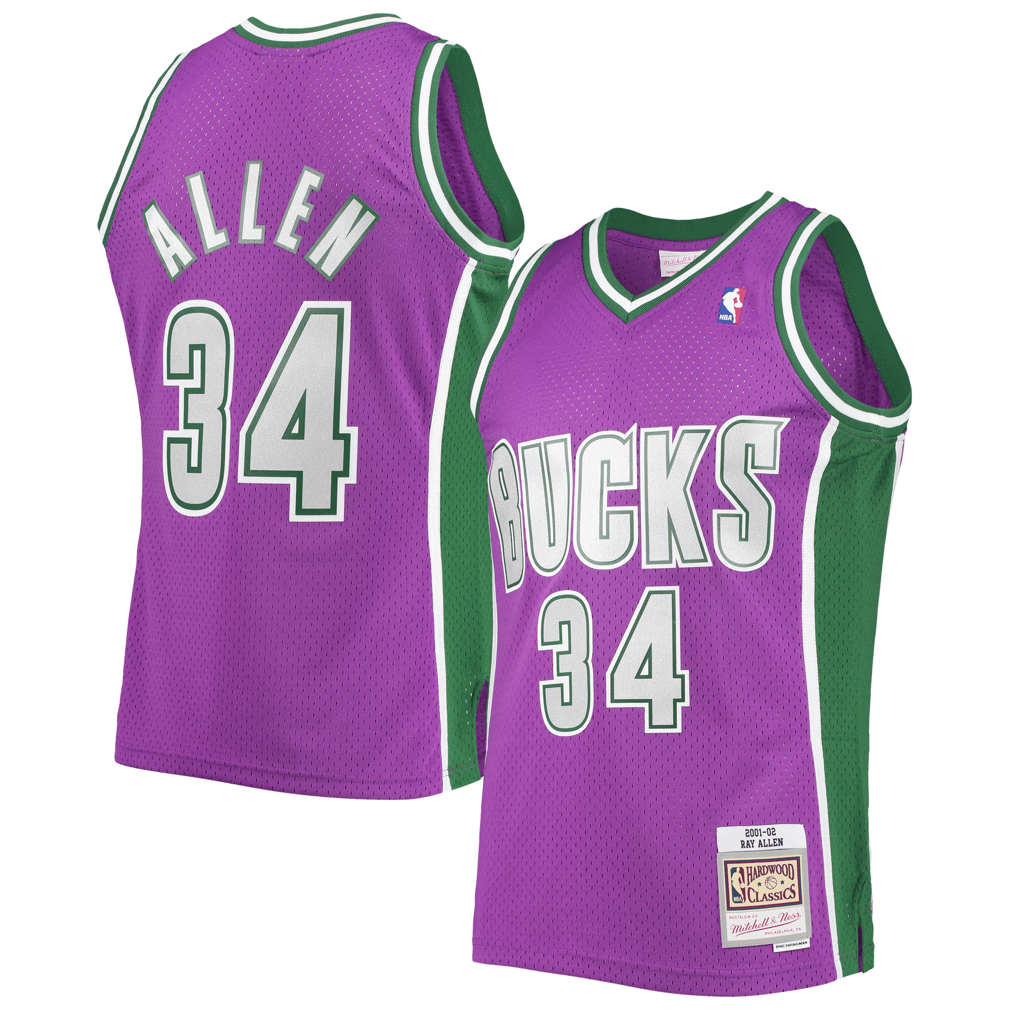 Ray Allen Milwaukee Bucks Mitchell Ness Hardwood Classics Swingman Purple NBA Jersey Men's