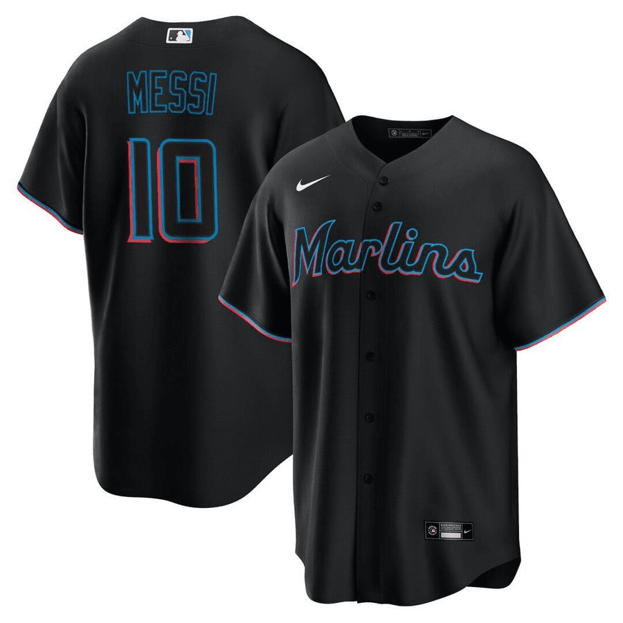 Lionel Messi Miami Marlins Stitched Black MLB Jersey Men's