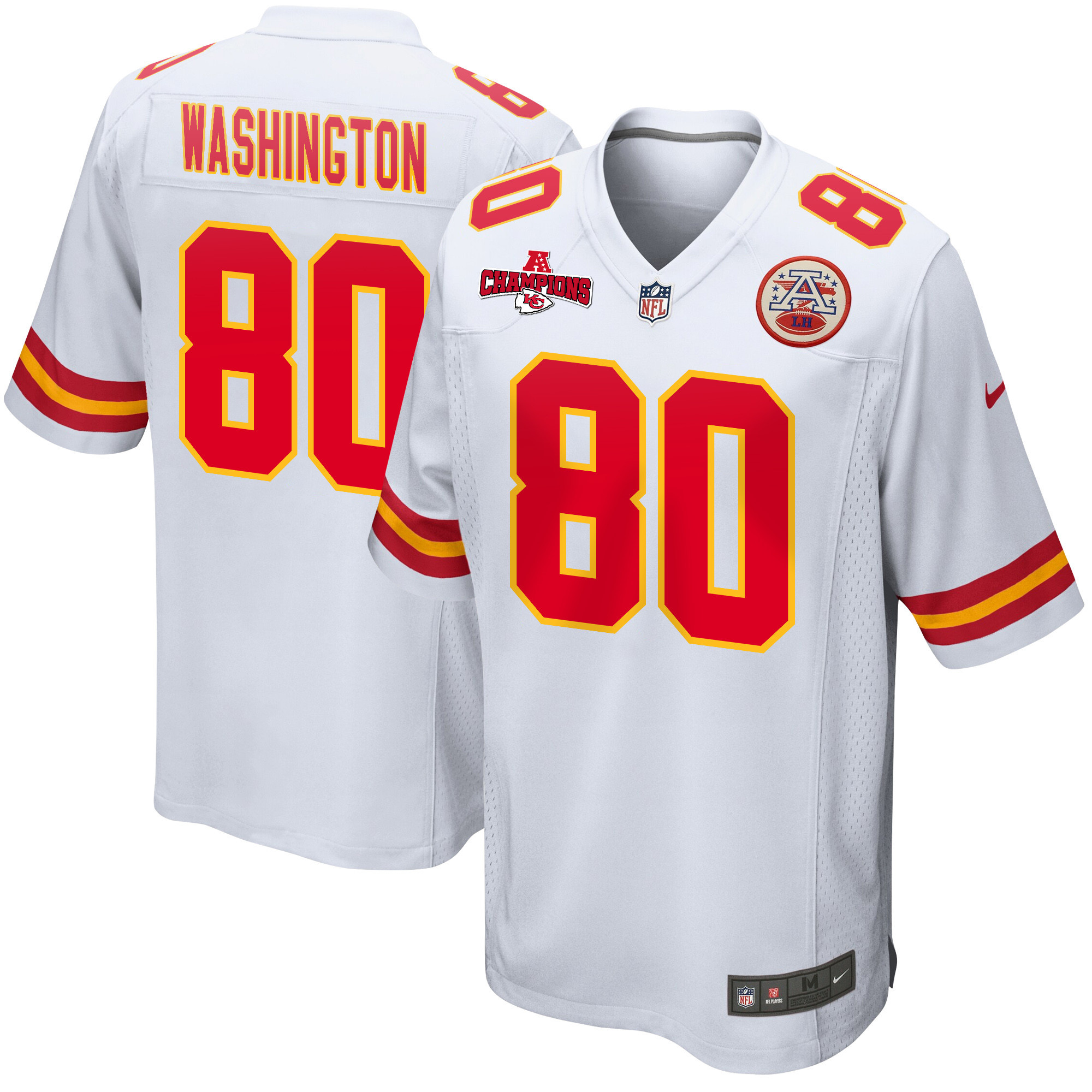 Montrell Washington 80 Kansas City Chiefs AFC Champions Patch Game White NFL Jersey Men's