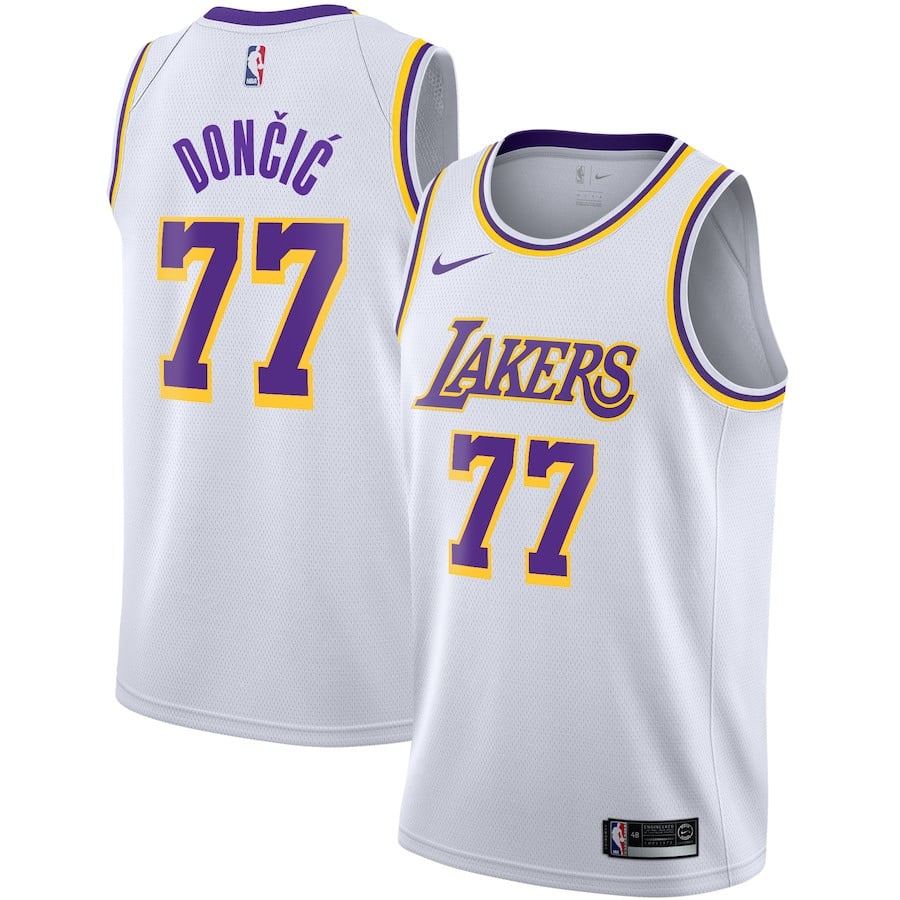 Luka Doncic 77 Los Angeles Lakers 2024/25 Swingman Player Association Editio White NBA Jersey Youth