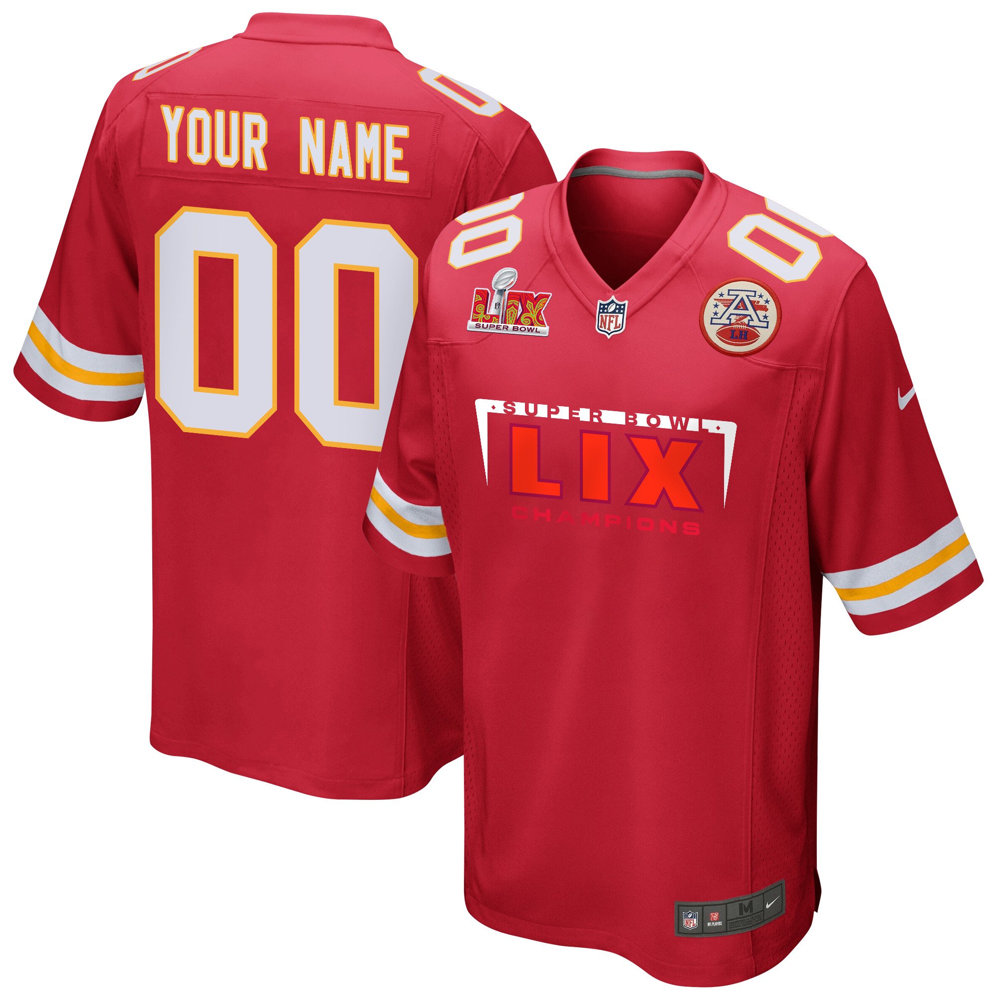 Kansas City Chiefs Super Bowl LIX Champions Simple Style Game Custom Red NFL Jersey Men's