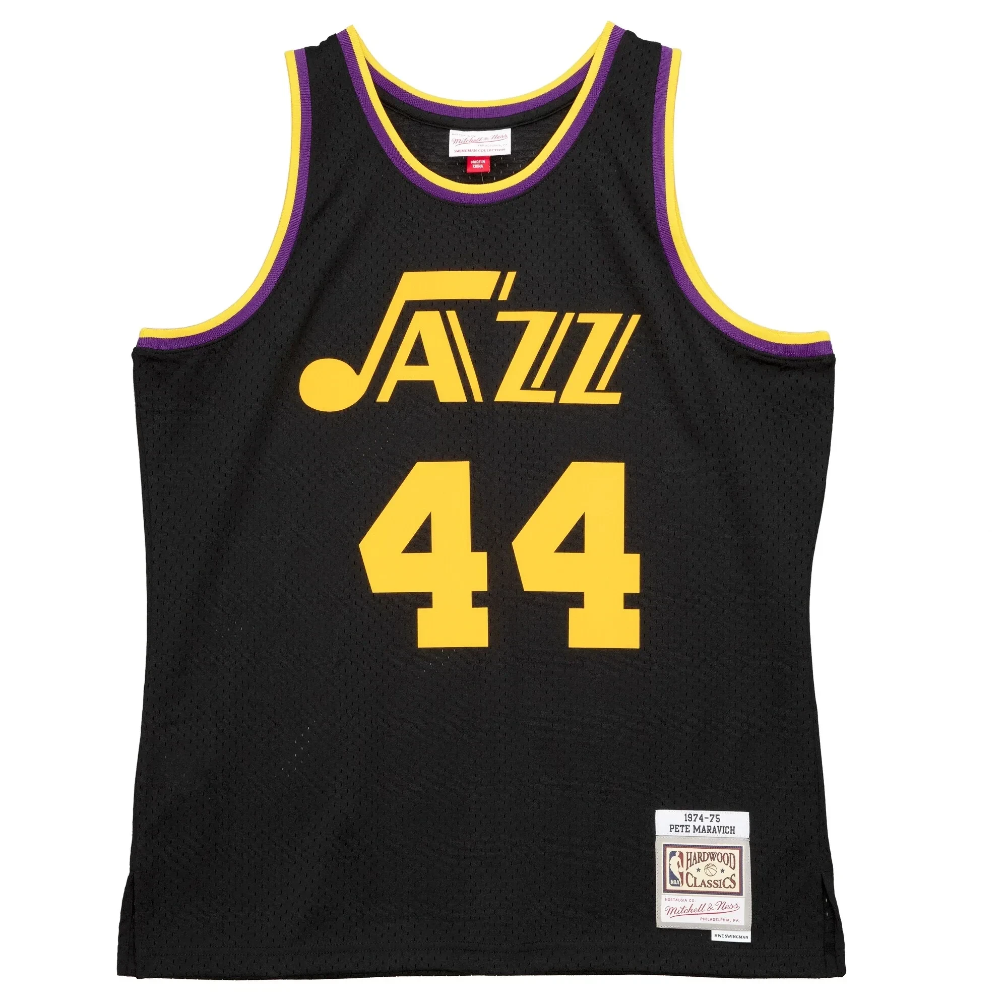 Pete Maravich New Orleans Jazz Mitchell Ness 1974-75 Hardwood Classics Reload 2.0 Swingman Black NBA Jersey Men's