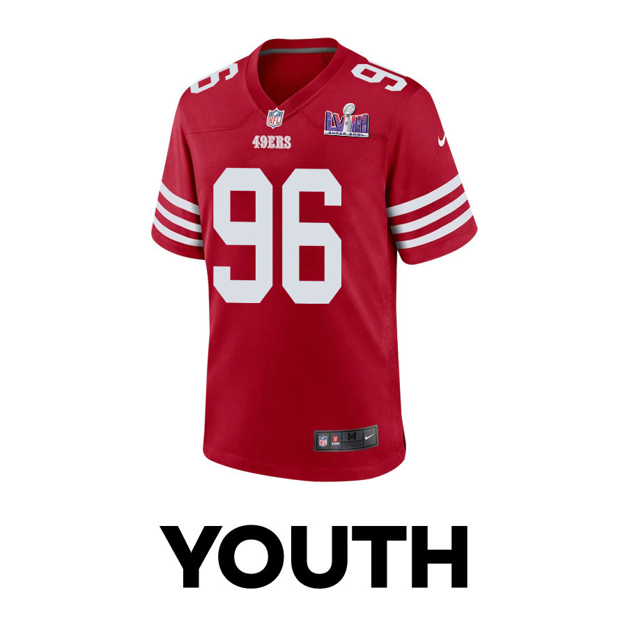 T.Y. McGill 96 San Francisco 49ers Super Bowl LVIII Patch Game Scarlet NFL Jersey Youth