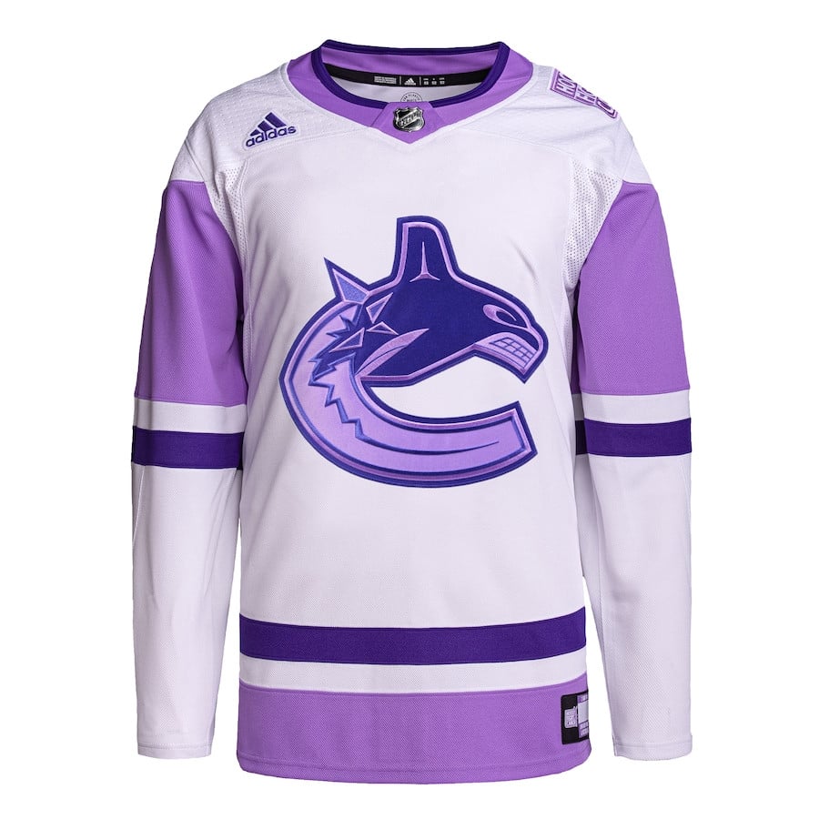 Vancouver Canucks Fights Cancer Primegreen White/Purple NHL Jersey Men's