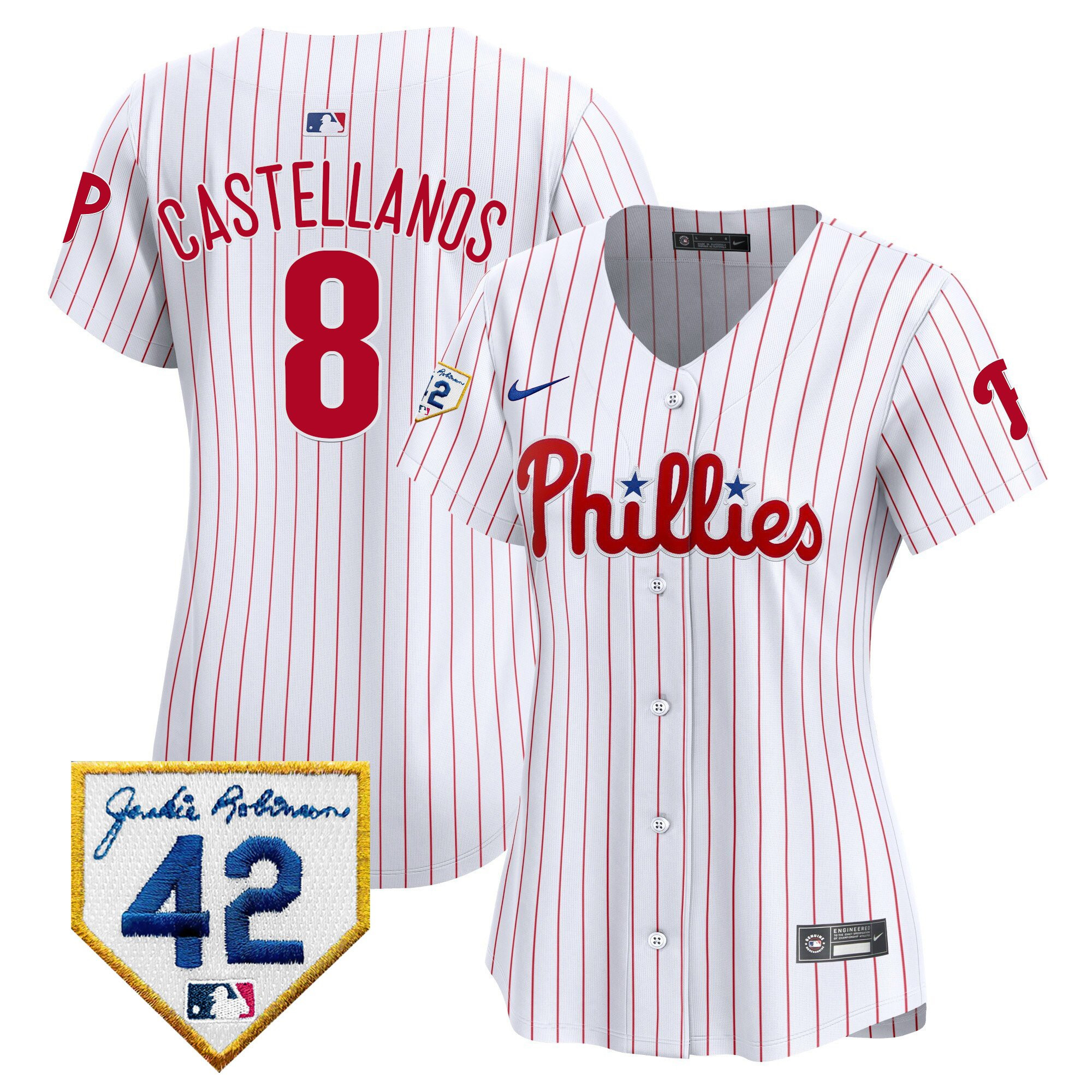 Nick Castellanos 8 Philadelphia Phillies 2024 Jackie Robinson Patch White MLB Jersey Women's